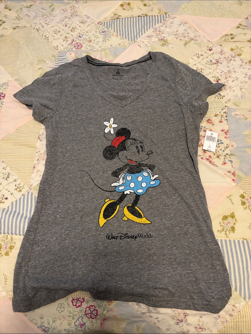 Disney Gray Minnie Mouse Graphic Short Sleeve Tee with Blue Polka Dot Skirt